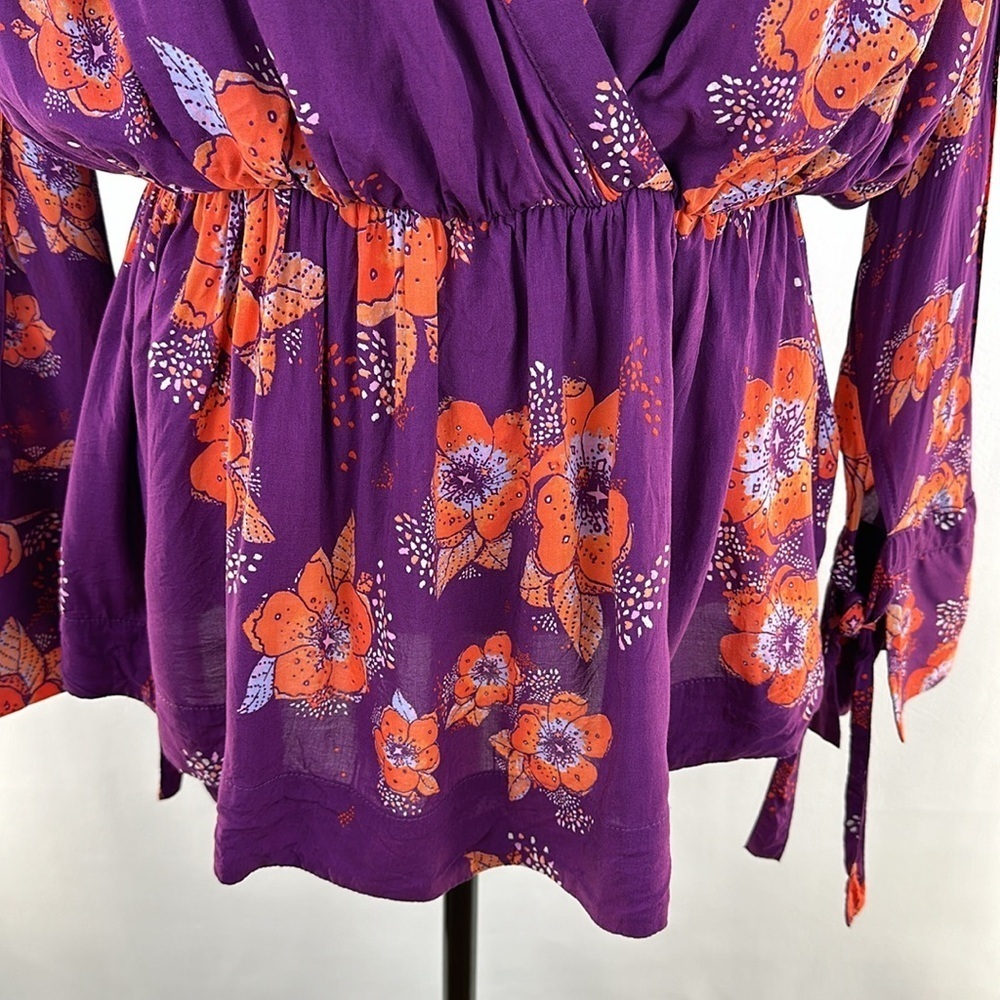 Free People Tuscan Dreams Floral Printed Wrap Long Sleeve Tunic Top - Picture 5 of 11